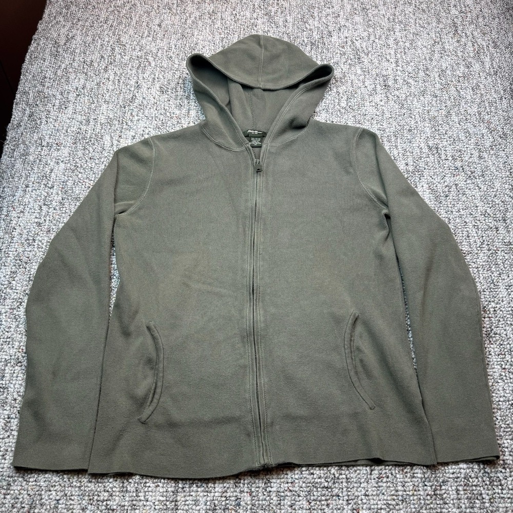 Eddie Bauer Hoodie Womens Medium Full Zip Sweatshirt Green Casual Hiking Outdoor